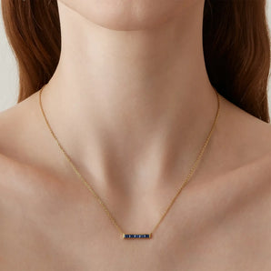 Baguette Blue Sapphire Bar Necklace - Lucid Line 18KT Yellow Gold Vermeil Model Shot