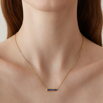 Baguette Blue Sapphire Bar Necklace - Lucid Line 18KT Yellow Gold Vermeil Model Shot