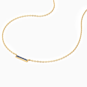 Baguette Blue Sapphire Bar Necklace - Lucid Line 18KT Yellow Gold Vermeil Side View