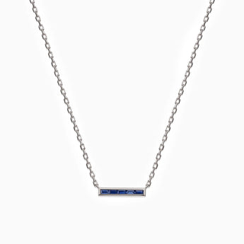 Baguette Blue Sapphire Bar Necklace - Lucid Line 925 Sterling Front View