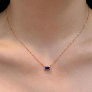 Baguette Blue Sapphire Bezel Necklace - Axiom 18KT Rose Gold Vermeil Model Shot