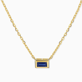 Baguette Blue Sapphire Bezel Necklace - Axiom 18KT Yellow Gold Vermeil Front View