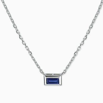 Baguette Blue Sapphire Bezel Necklace - Axiom 925 Sterling Front View