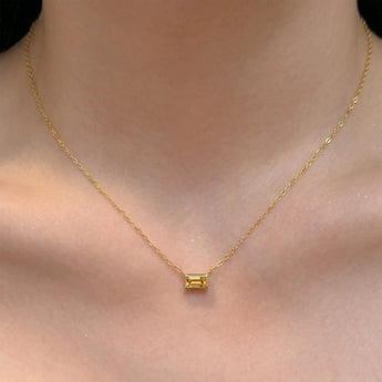 Baguette Citrine Bezel Necklace - Axiom 18KT Yellow Gold Vermeil Model Shot