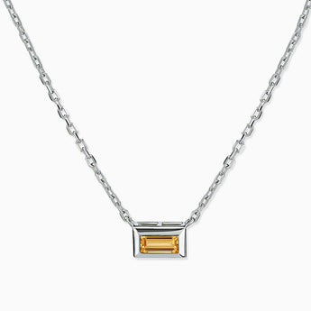 Baguette Citrine Bezel Necklace - Axiom 925 Sterling Front View