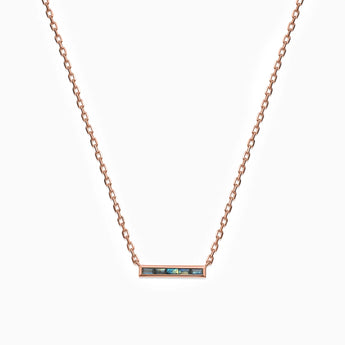 Baguette Labradorite Bar Necklace - Lucid Line 18KT Rose Gold Vermeil Front View