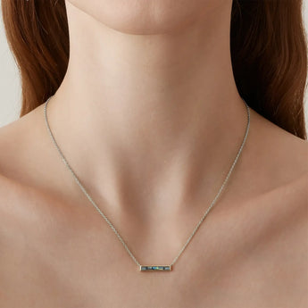 Baguette Labradorite Bar Necklace - Lucid Line 925 Sterling Model Shot