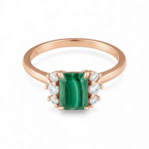 Baguette Malachite Ring – Seraph 18KT Rose Gold Vermeil Front View