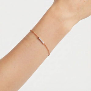 Baguette Moonstone Bar Bracelet - Sleek Horizon 18KT Rose Gold Vermeil Model Shot