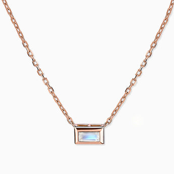 Baguette Moonstone Bezel Necklace - Axiom 18KT Rose Gold Vermeil Front View