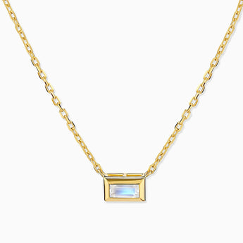 Baguette Moonstone Bezel Necklace - Axiom 18KT Yellow Gold Vermeil Front View