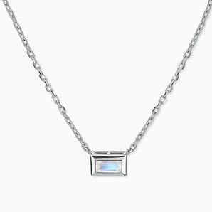 Baguette Moonstone Bezel Necklace - Axiom 925 Sterling Front View