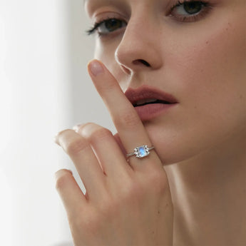 Baguette Moonstone Ring – Seraph 925 Sterling Silver Model Shot