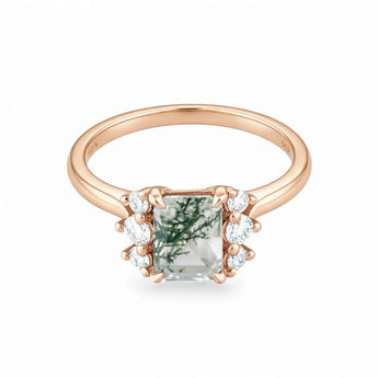 Baguette Moss Agate Ring – Seraph 18KT Rose Gold Vermeil Front View