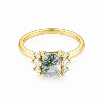 Baguette Moss Agate Ring – Seraph 18KT Yellow Gold Vermeil Front View