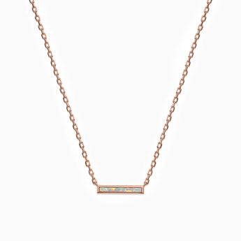 Baguette Opal Bar Necklace - Lucid Line 18KT Rose Gold Vermeil Front View