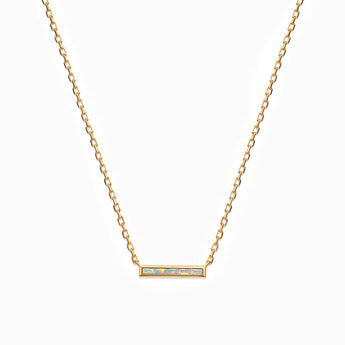 Baguette Opal Bar Necklace - Lucid Line 18KT Yellow Gold Vermeil Front View
