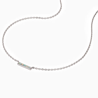 Baguette Opal Bar Necklace - Lucid Line 925 Sterling Side View