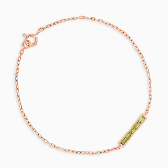 Baguette Peridot Bar Bracelet - Sleek Horizon 18KT Rose Gold Vermeil Front View