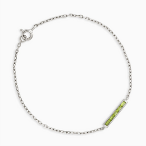 Baguette Peridot Bar Bracelet - Sleek Horizon 925 Sterling Front View