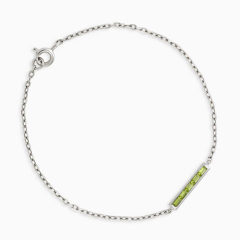 Baguette Peridot Bar Bracelet - Sleek Horizon 925 Sterling Front View