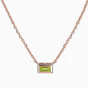 Baguette Peridot Bezel Necklace - Axiom 18KT Rose Gold Vermeil Front View