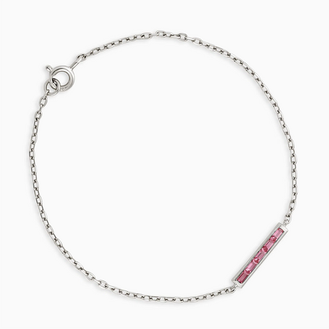 Baguette Pink Tourmaline Bar Bracelet - Sleek Horizon 925 Sterling Front View
