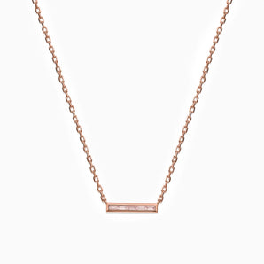 Baguette Rose Quartz Bar Necklace - Lucid Line 18KT Rose Gold Vermeil Front View