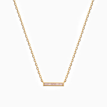 Baguette Rose Quartz Bar Necklace - Lucid Line 18KT Yellow Gold Vermeil Front View
