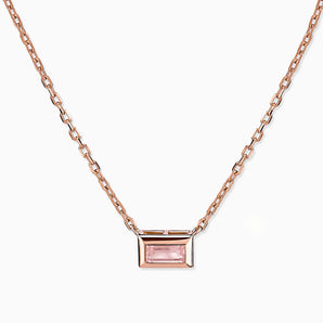 Baguette Rose Quartz Bezel Necklace - Axiom 18KT Rose Gold Vermeil Front View