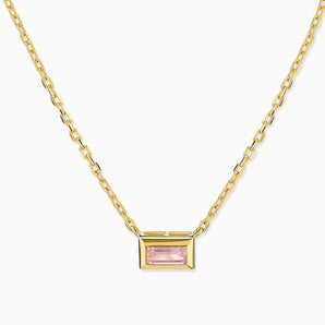 Baguette Rose Quartz Bezel Necklace - Axiom 18KT Yellow Gold Vermeil Front View