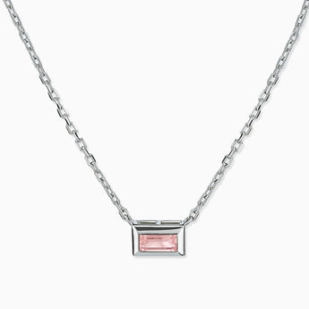 Baguette Rose Quartz Bezel Necklace - Axiom 925 Sterling Front View