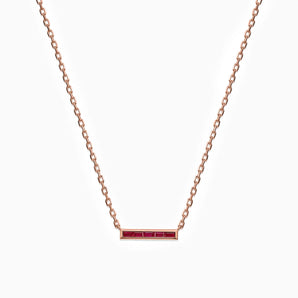 Baguette Ruby Bar Necklace - Lucid Line 18KT Rose Gold Vermeil Front View