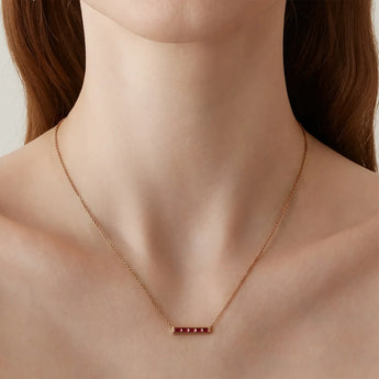 Baguette Ruby Bar Necklace - Lucid Line 18KT Rose Gold Vermeil Model Shot