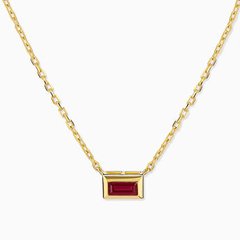 Baguette Ruby Bezel Necklace - Axiom 18KT Yellow Gold Vermeil Front View