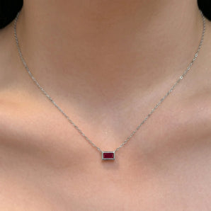 Baguette Ruby Bezel Necklace - Axiom 925 Sterling Model Shot