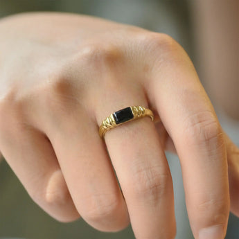 Black Onyx Baguette Ring - Axis 18KT Yellow Gold Vermeil Wearing Diagram