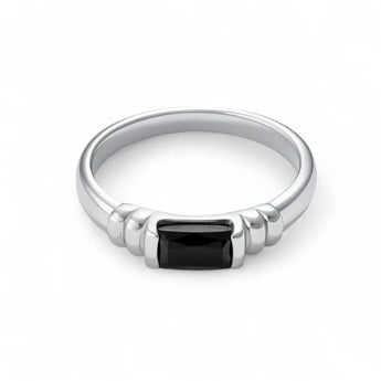 Black Onyx Baguette Ring - Axis 925 Sterling Silver Front View