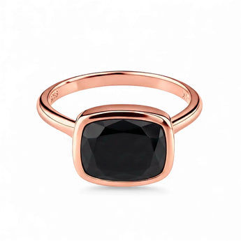 Black Onyx Cushion Ring - Pure Hush 18KT Rose Gold Vermeil Front View
