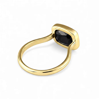 Black Onyx Cushion Ring - Pure Hush 18KT Yellow Gold Vermeil Back View