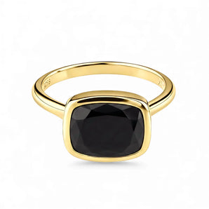 Black Onyx Cushion Ring - Pure Hush 18KT Yellow Gold Vermeil Front View