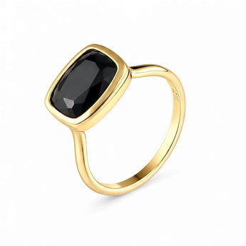 Black Onyx Cushion Ring - Pure Hush 18KT Yellow Gold Vermeil Side View