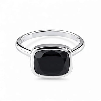 Black Onyx Cushion Ring - Pure Hush 925 Sterling Silver Front View