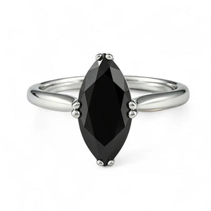 Black Onyx Marquise Ring - Silent Glow 925 Sterling Silver Front View