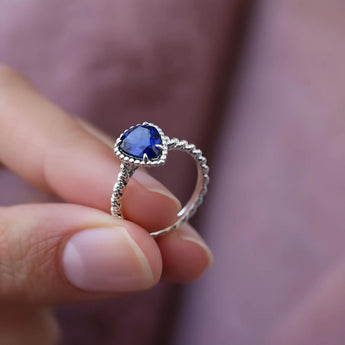 Blue Sapphire Pear Ring - Still Light 925 Sterling Silver Hand-Held Shot