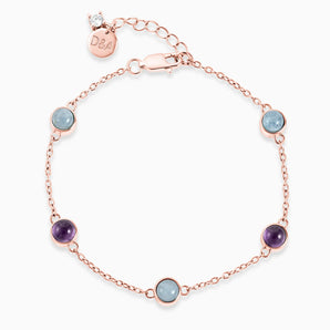 Cabochon Aquamarine & Amethyst Bracelet - Constellation 18KT Rose Gold Vermeil Front View