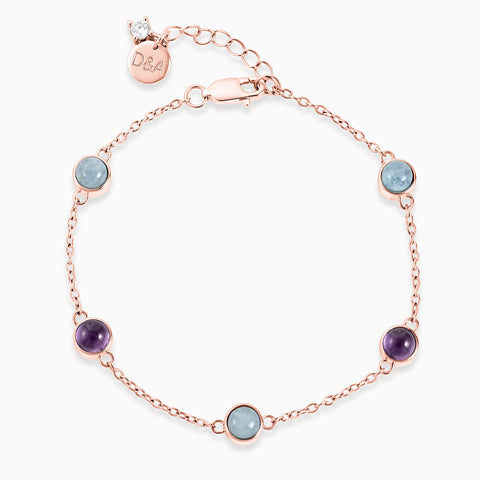 Cabochon Aquamarine & Amethyst Bracelet - Constellation 18KT Rose Gold Vermeil Front View