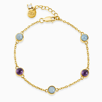 Cabochon Aquamarine & Amethyst Bracelet - Constellation 18KT Yellow Gold Vermeil Front View