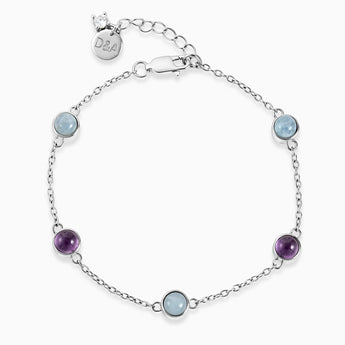 Cabochon Aquamarine & Amethyst Bracelet - Constellation 925 Sterling Front View