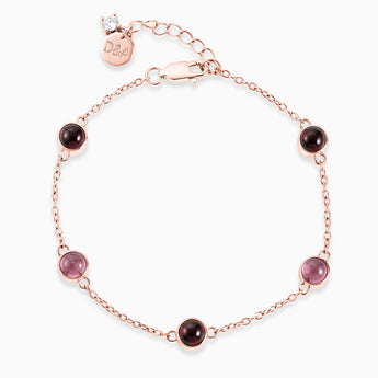 Cabochon Garnet & Pink Tourmaline Bracelet - Constellation 18KT Rose Gold Vermeil Front View